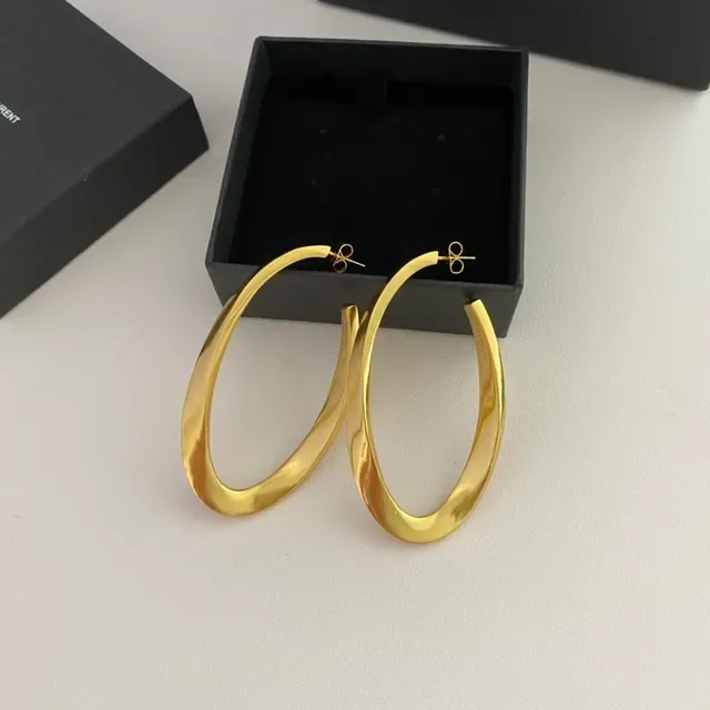 Saint Laurent Twisted Hoop Polished Gold Earrings 7