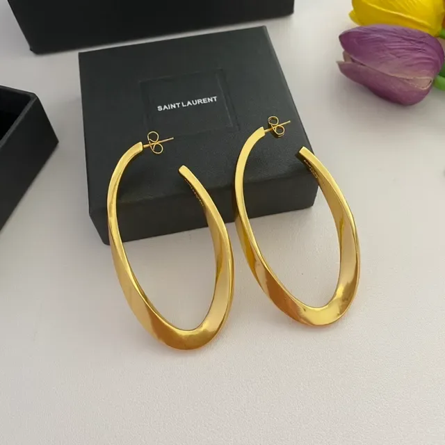 Saint Laurent Twisted Hoop Polished Gold Earrings 8