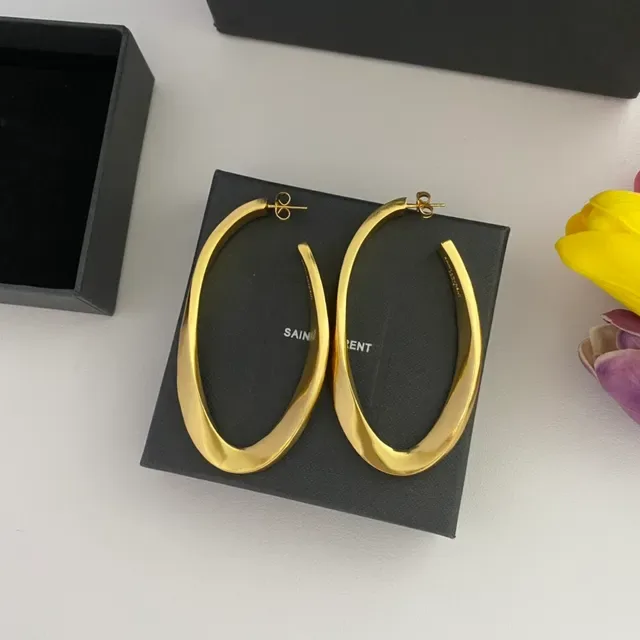 Saint Laurent Twisted Hoop Polished Gold Earrings 9