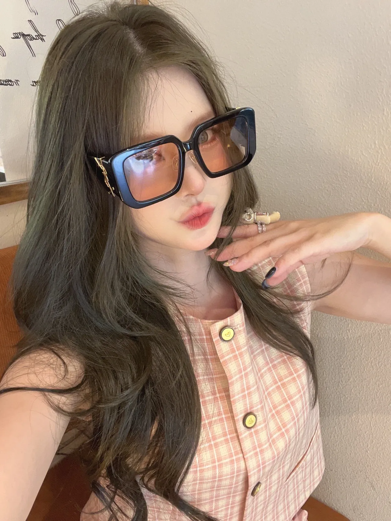 Saint Laurent Blanco Dorado Marco Cuadrado Oversize Acetato Lentes de Sol 3