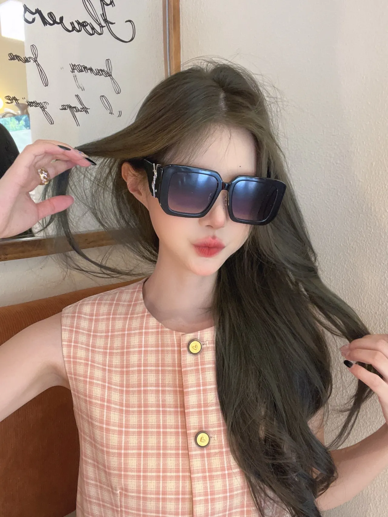 Saint Laurent Blanco Dorado Marco Cuadrado Oversize Acetato Lentes de Sol 4