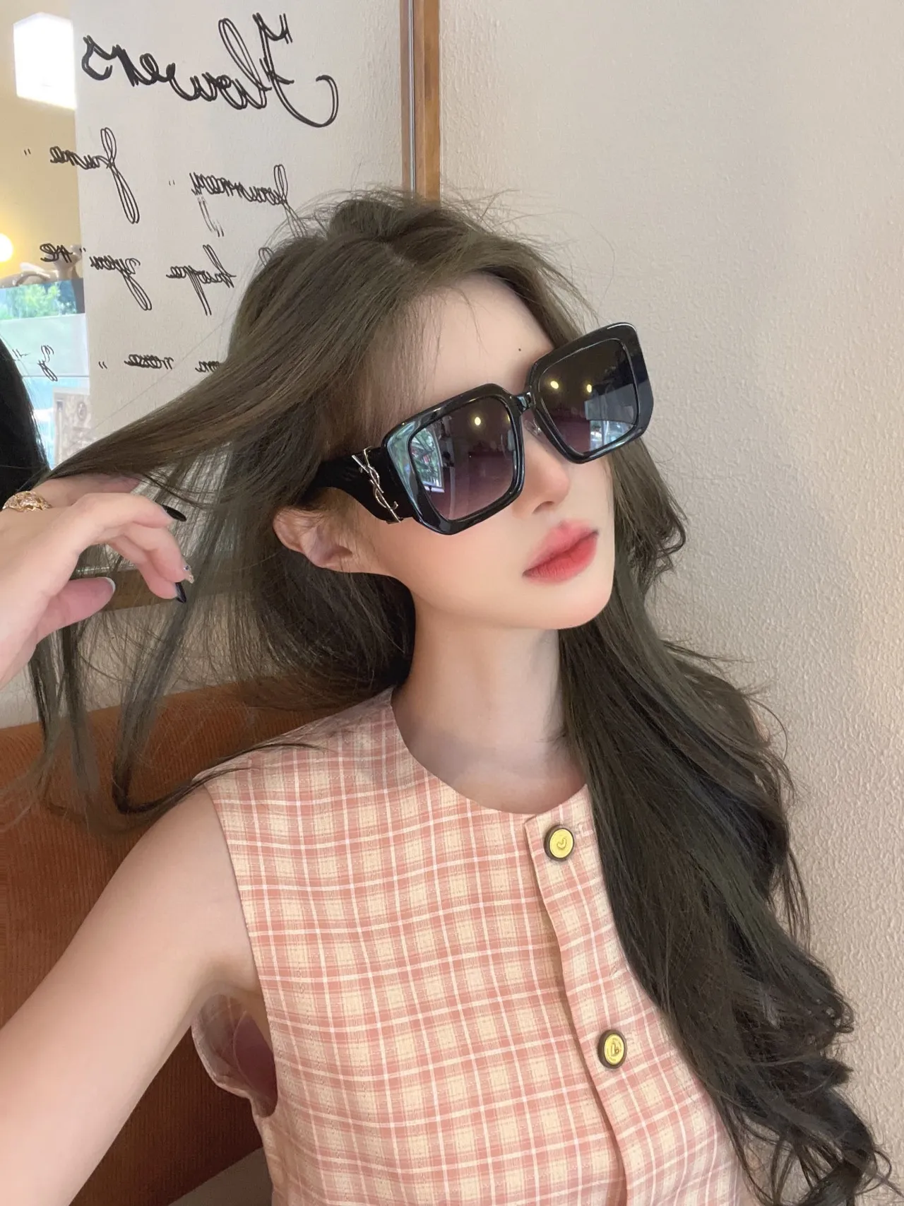 Saint Laurent Blanco Dorado Marco Cuadrado Oversize Acetato Lentes de Sol 5