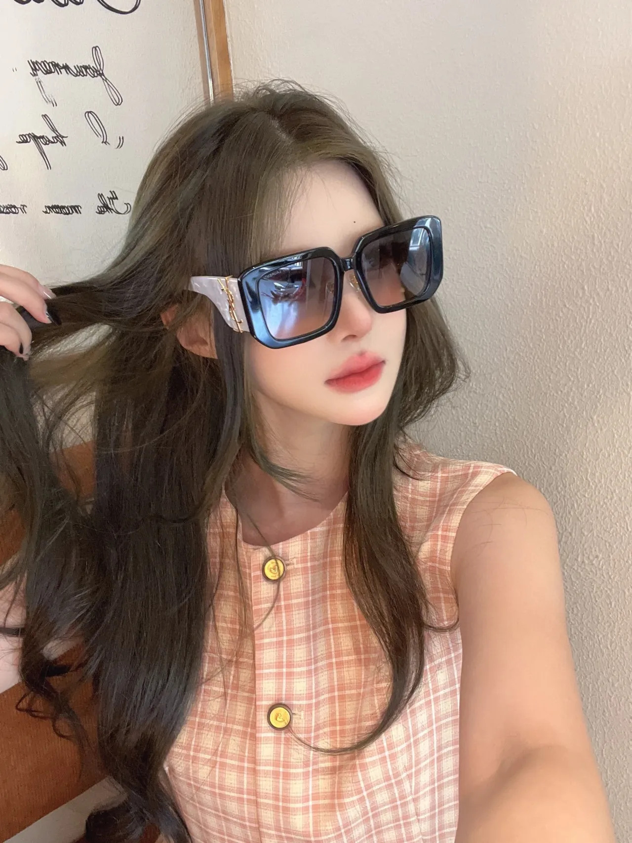 Saint Laurent Blanco Dorado Marco Cuadrado Oversize Acetato Lentes de Sol 6