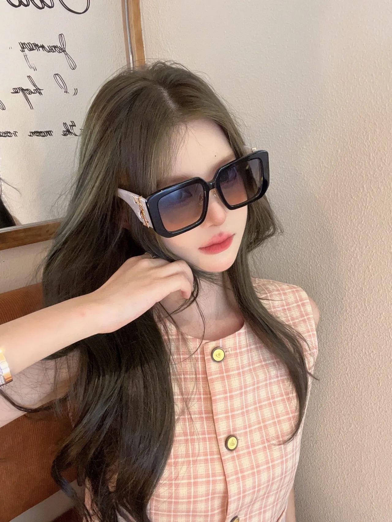 Saint Laurent Blanco Dorado Marco Cuadrado Oversize Acetato Lentes de Sol 7