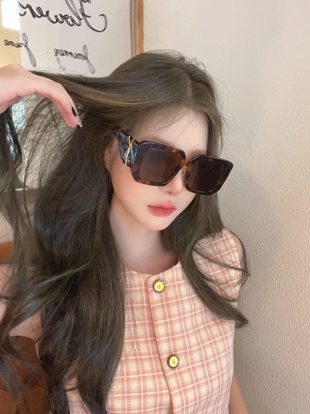 Saint Laurent Blanco Dorado Marco Cuadrado Oversize Acetato Lentes de Sol 8