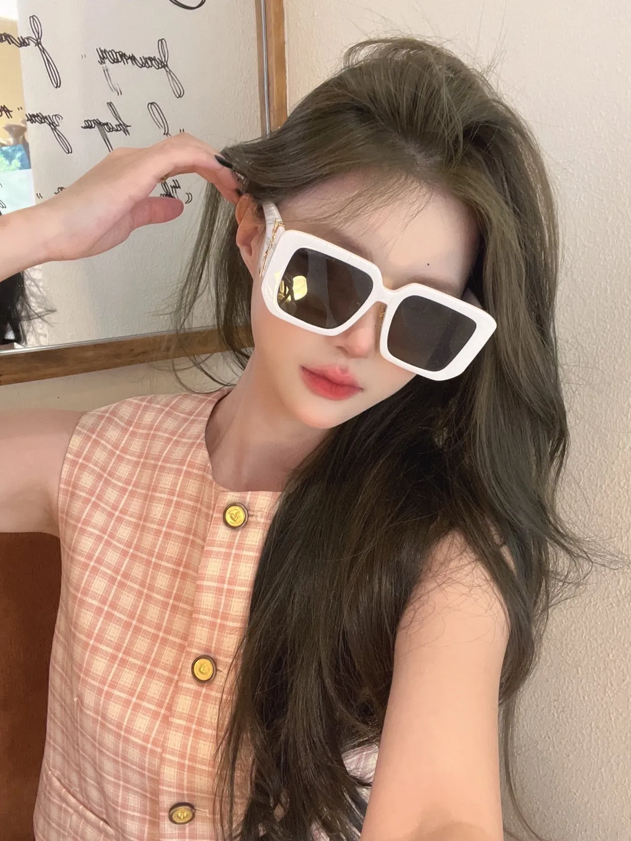 Saint Laurent Blanco Dorado Marco Cuadrado Oversize Acetato Lentes de Sol 9