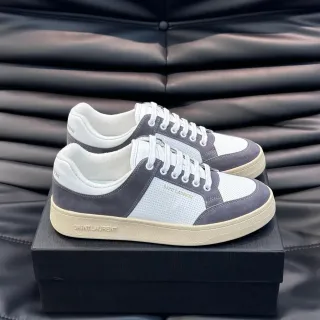 Saint Laurent White Gray Low-Top Suede And Mesh Panelled Lifestyle Sneakers