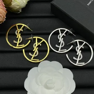 Saint Laurent YSL Logo घेरा Gold Silver गोलाकार एकाक्षर कर्णफूल