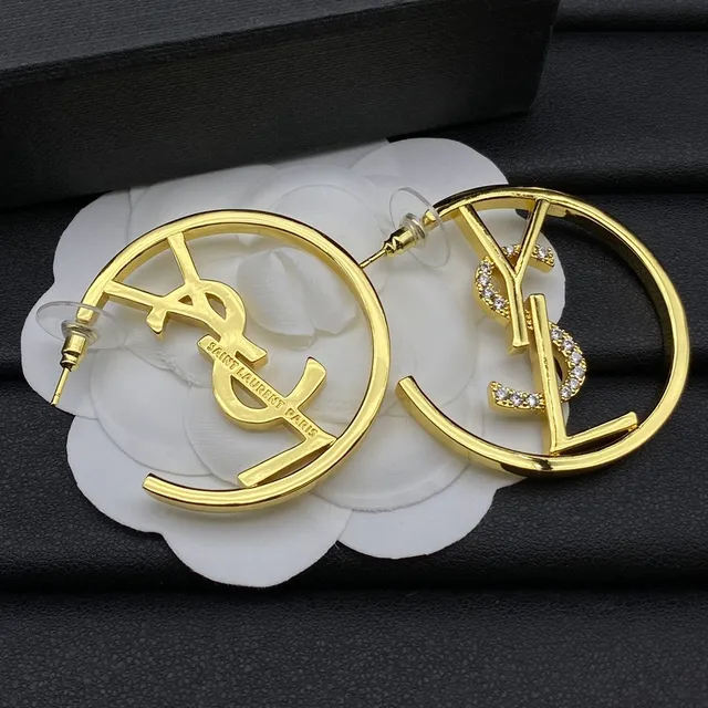 Saint Laurent YSL Logo Hoop Gold Silver Circular Monogram Earrings 2