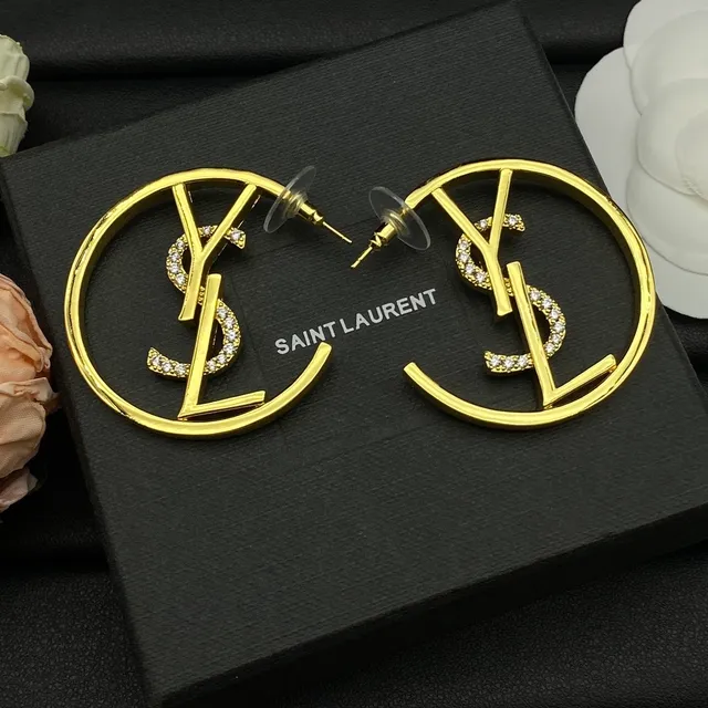 Saint Laurent YSL Logo Hoop Gold Silver Circular Monogram Earrings 3