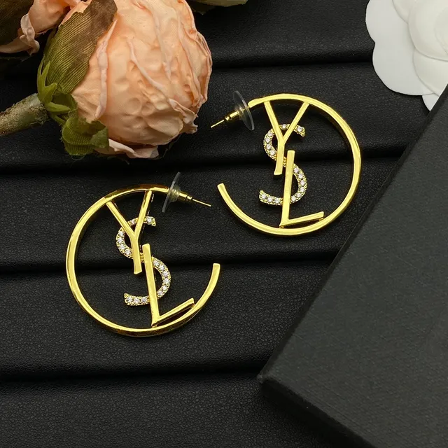 Saint Laurent YSL Logo Hoop Gold Silver Circular Monogram Earrings 5
