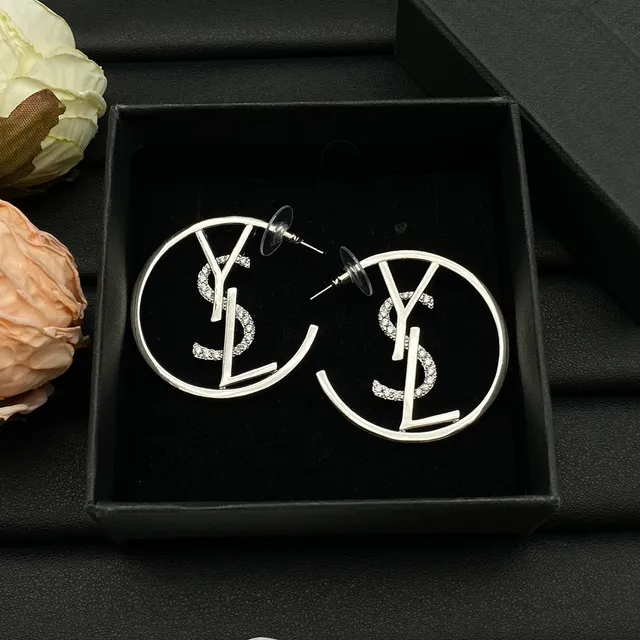 Saint Laurent YSL Logo Hoop Gold Silver Circular Monogram Earrings 6
