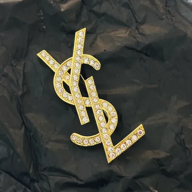 Saint Laurent YSL Monogram Crystal-Embellished Gold-Tone Broche 3