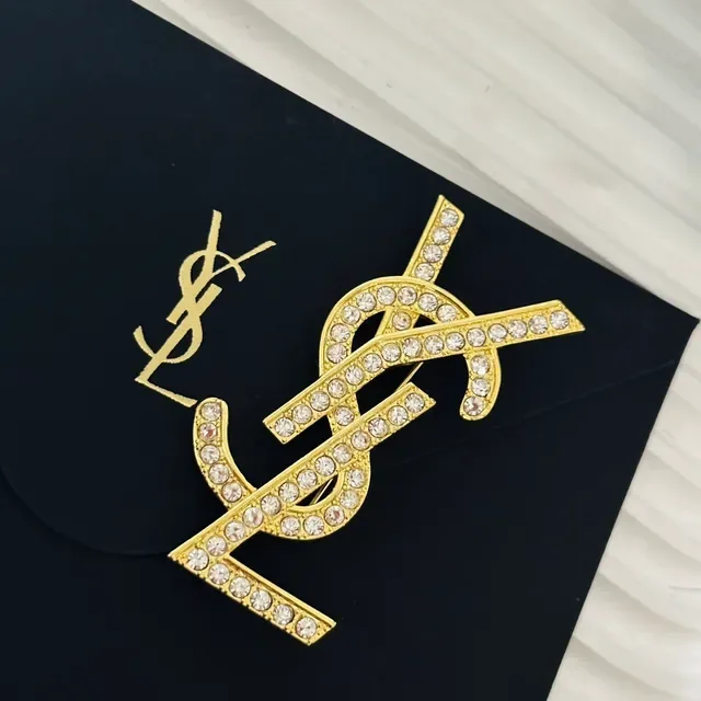 Saint Laurent YSL Monogram Crystal-Embellished Gold-Tone Broche 8