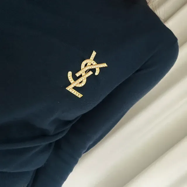 Saint Laurent YSL Monogram Crystal-Embellished Gold-Tone Broche 9