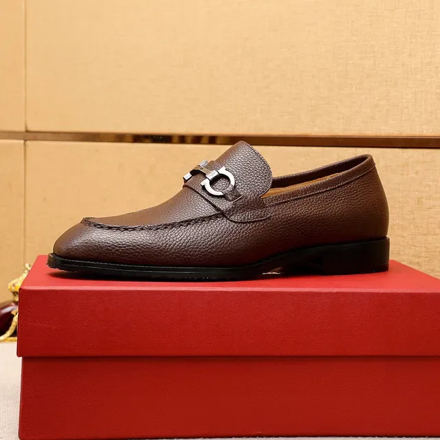 Salvatore Ferragamo Gancini Mocassin Marron Cuir Pebbled Boucle Horsebit Mocassins 4
