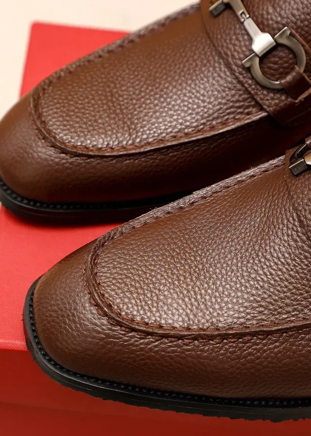 Salvatore Ferragamo Gancini Mocassin Marron Cuir Pebbled Boucle Horsebit Mocassins 8