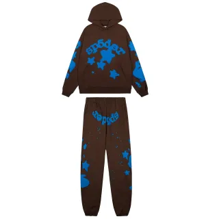 Sp5der Brown Blue Oversized Fit Screen-Printed Graphics Tracksuit