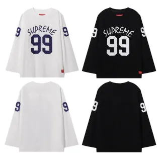 Supreme 99 White Navy Long-Sleeve Crewneck Jersey