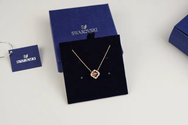 Swarovski Corrente de Ouro Rosa Cristal Centro Colar 4