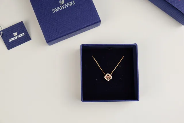 Swarovski Corrente de Ouro Rosa Cristal Centro Colar 5