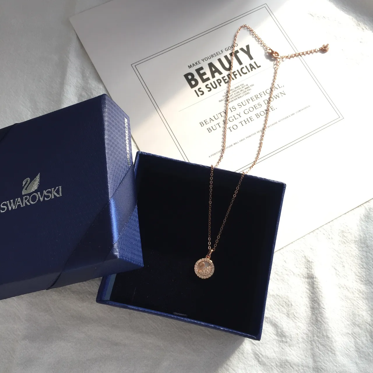 Swarovski Swan Pendant Necklace Rose Gold-Tone Crystal Necklace 2