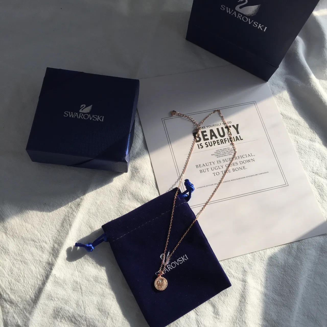 Swarovski Swan Pendant Necklace Rose Gold-Tone Crystal Necklace 3