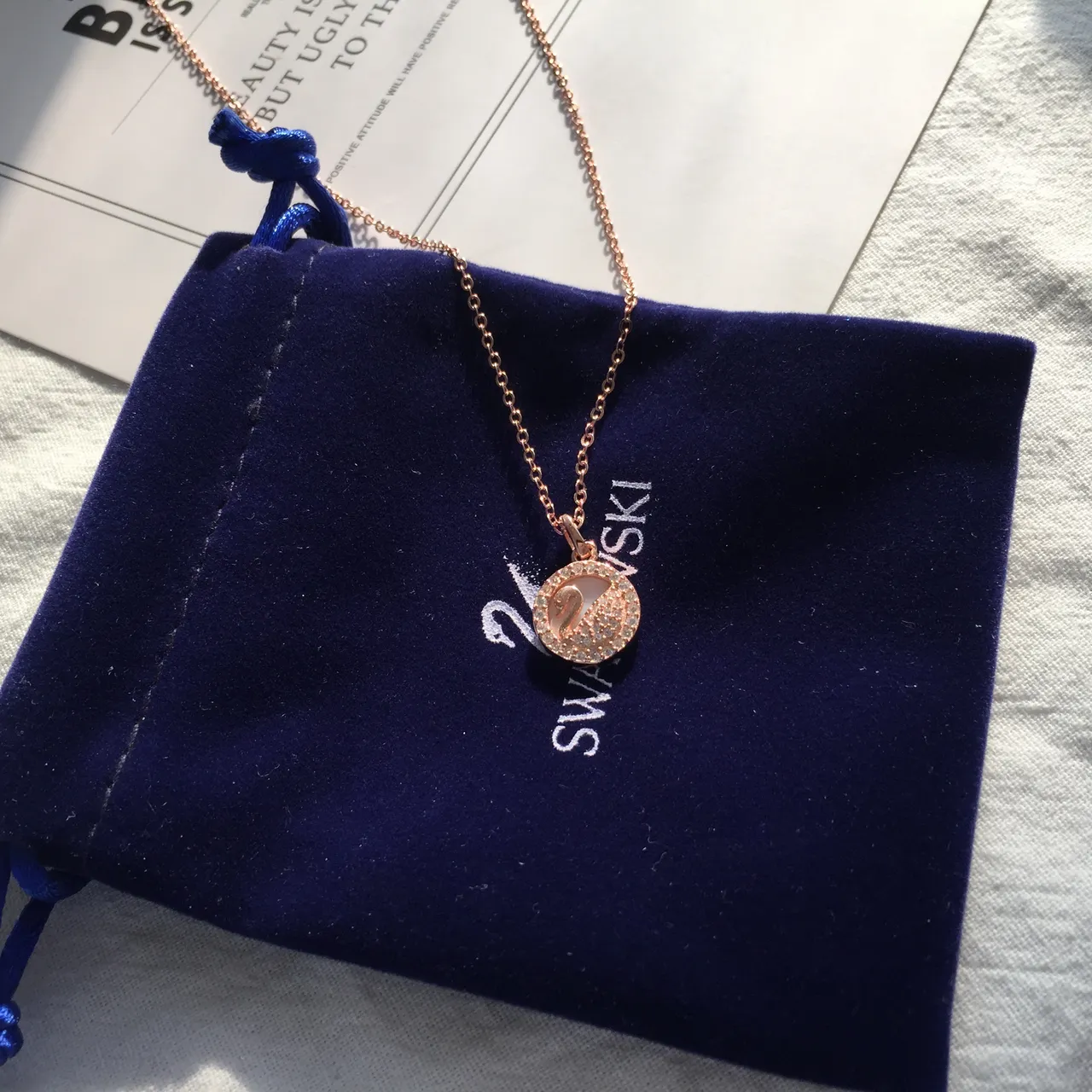 Swarovski Swan Pendant Necklace Rose Gold-Tone Crystal Necklace 5