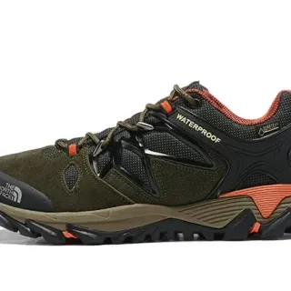 The North Face Army Green Orange Technical Mesh-Suede Hybrid Upper Waterproof Membrane Construction Sneakers