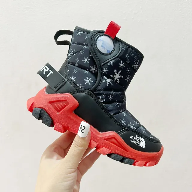 The North Face কালো লাল কুইল্টেড আইসোলেটেড উপরের স্নোফ্লেক প্রিন্ট স্নো বুটস 7