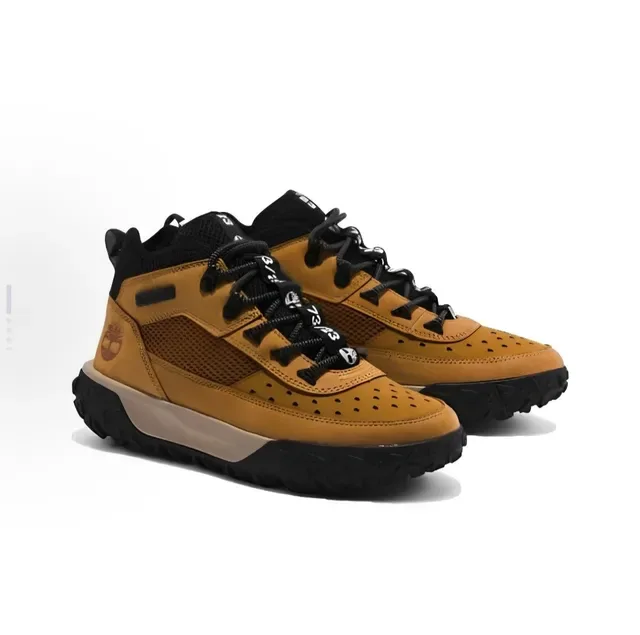 Timberland Amarillo Negro Media Corte Perforado Cuero Punta Zapatillas Lifestyle 3