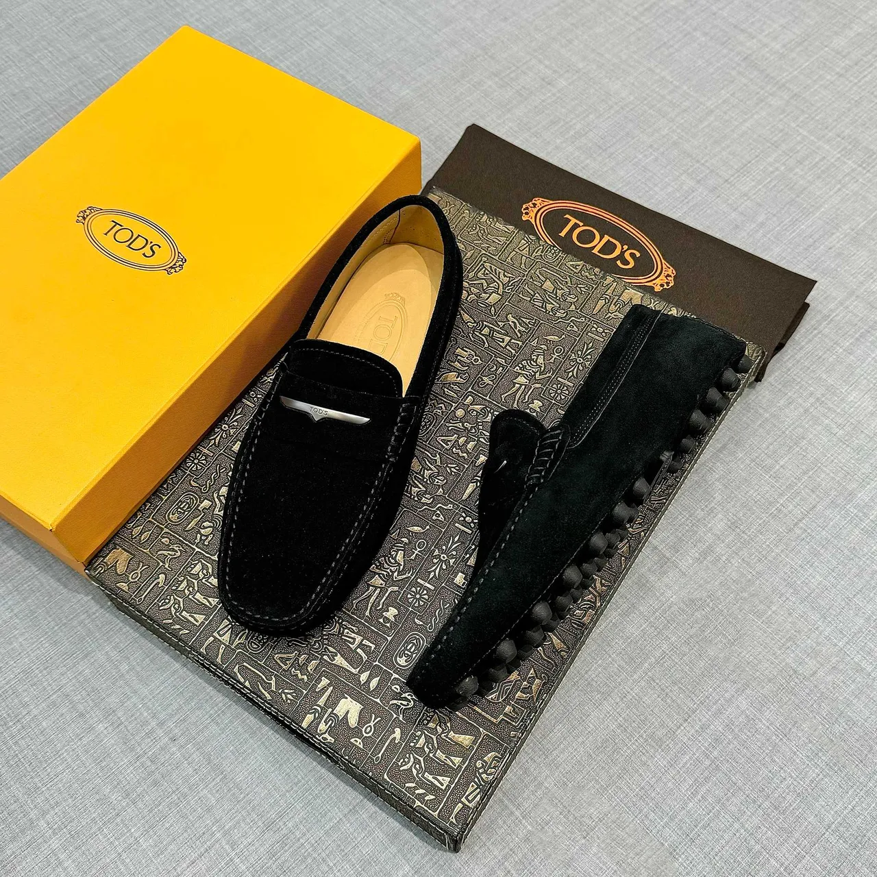 Tod's Driving Loafer Black Beige Suede Upper Horsebit Metal Accent Loafer 2