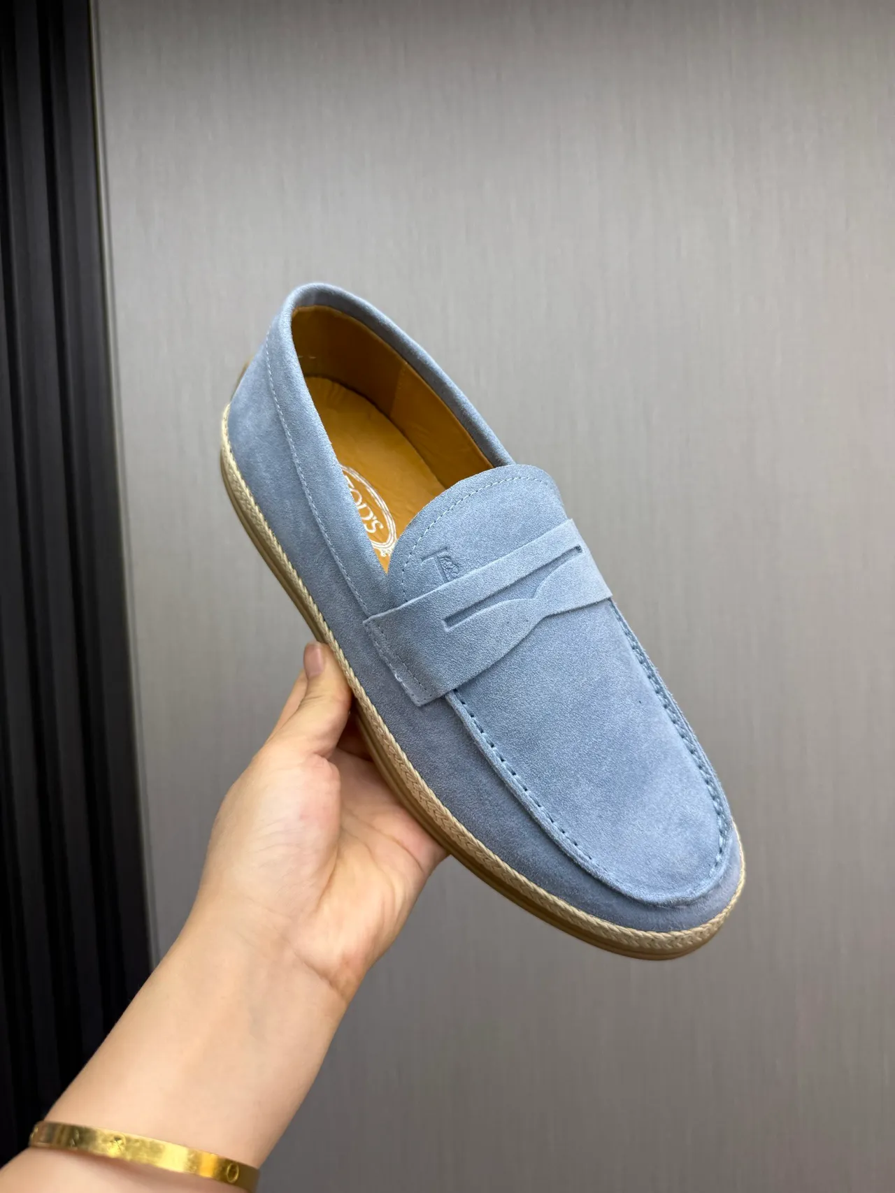 Tod's Mocassim de Camurça Superior Azul Bege Alçadeira Penny 8