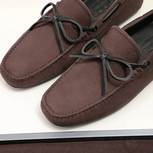 Tod's Bow Loafer Brown Black Suede-Like Leather Loafer 7