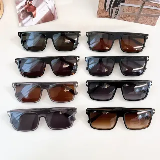 Tom Ford Black Brown Oversized Rectangular Acetate Frame Sunglasses