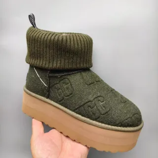 UGG أخضر عسكري بيج منصة كعب مضلع كيتين كف أحذية ثلجية