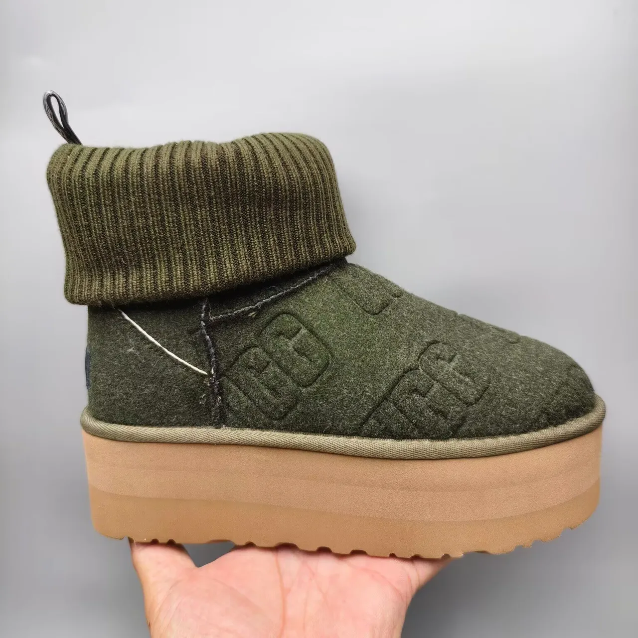 UGG Verde Ejército Beige Suela Plataforma Puño de Punto Acanalado Botas de Nieve 3