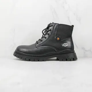 UGG काली लेस-अप लोचदार साइड गुसेट एंक्ल बुटीज़