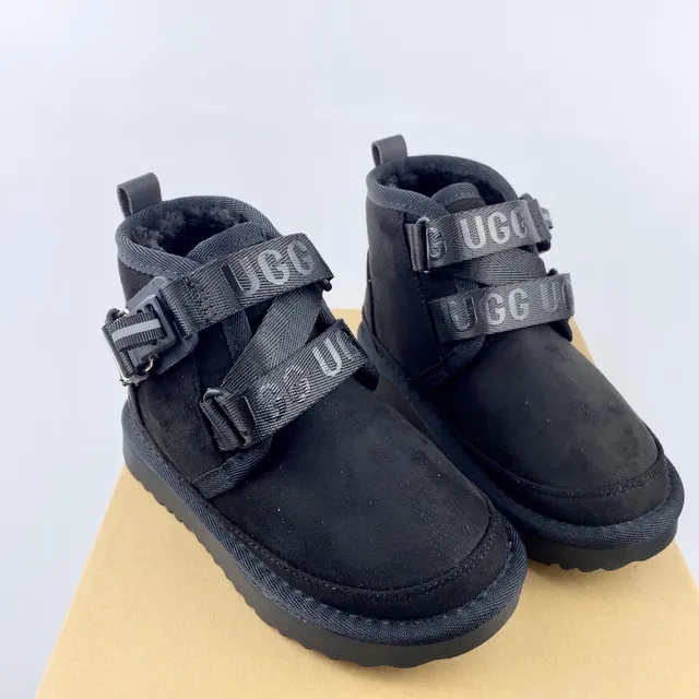 UGG भूरी मखमली ऊपरी डुअल बकिल स्ट्रैप स्नो बूट्स 6