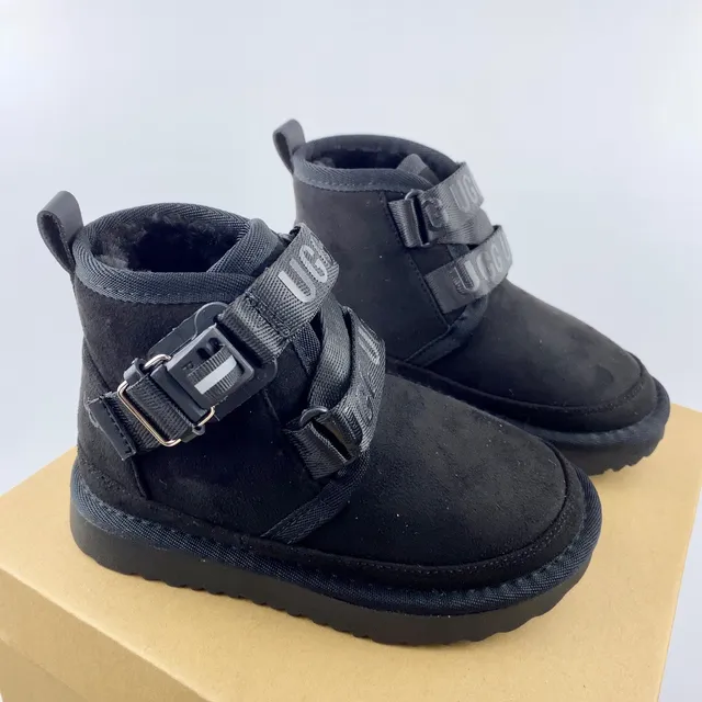 UGG भूरी मखमली ऊपरी डुअल बकिल स्ट्रैप स्नो बूट्स 8