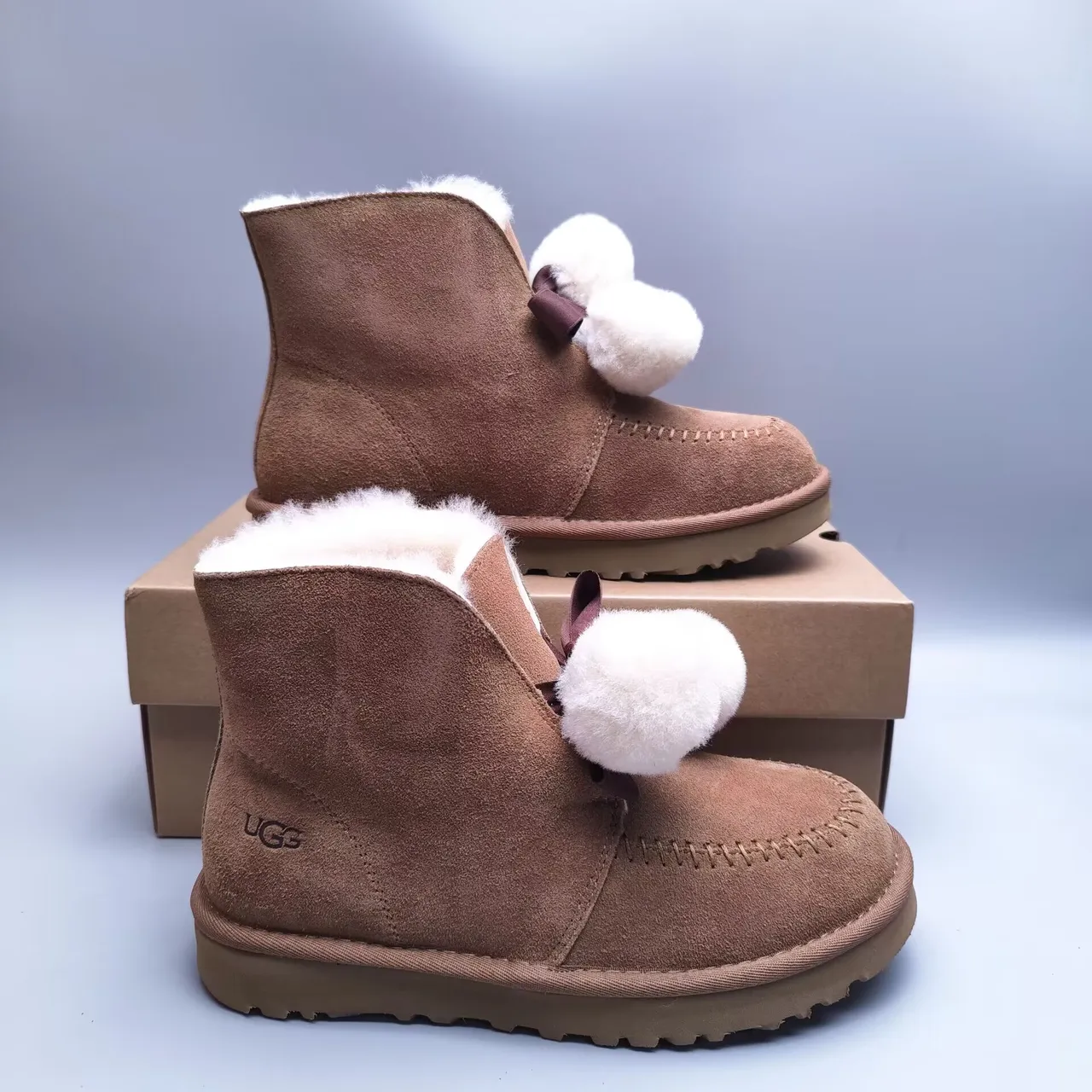 UGG Brown White Suede Upper Shearling-Lined Ankle Boots 2