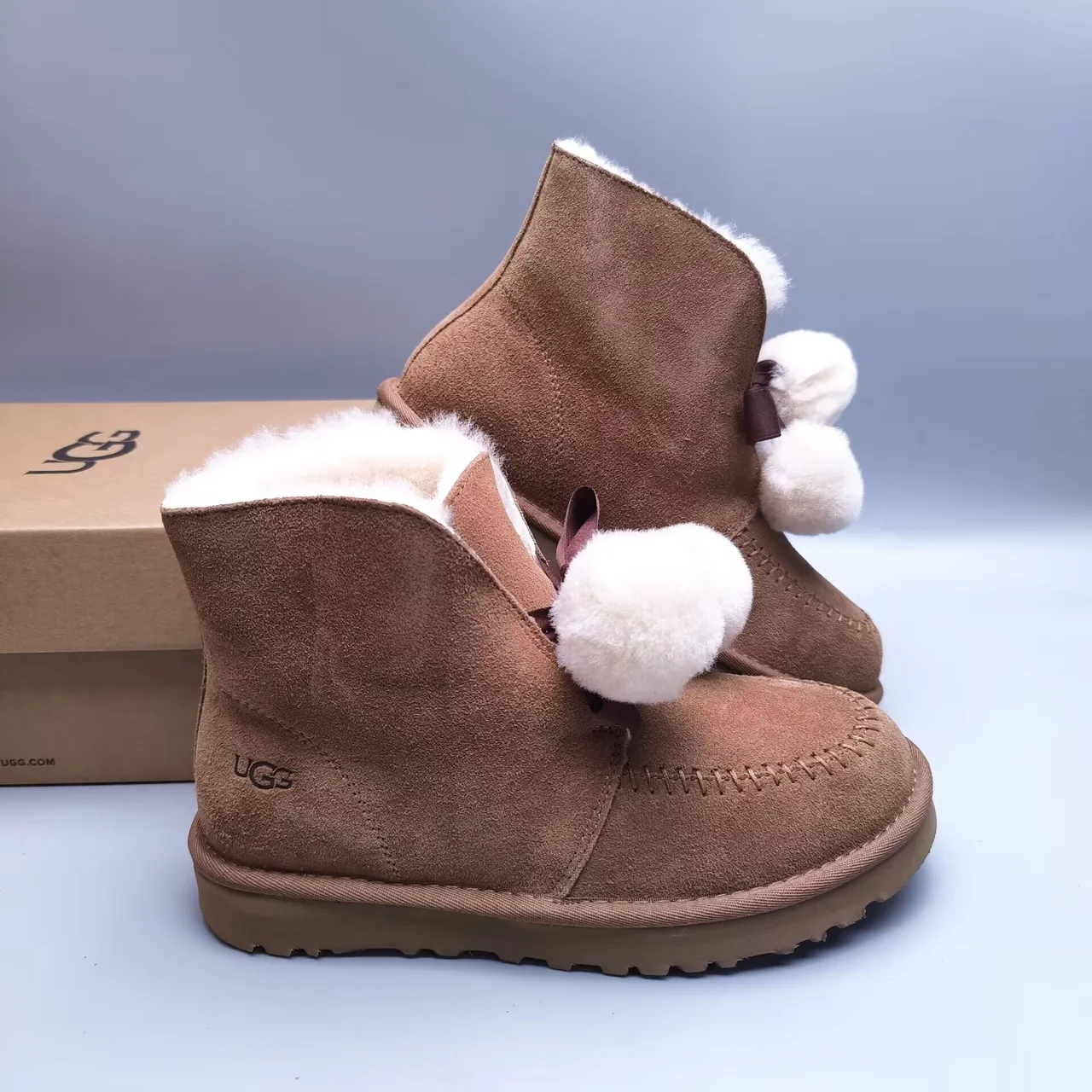 UGG Brown White Suede Upper Shearling-Lined Ankle Boots 5
