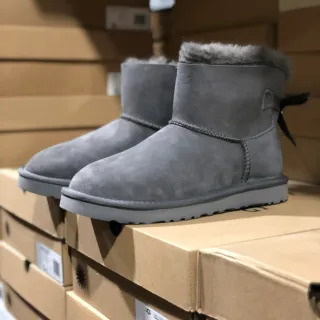 UGG Classic Mini Gray Suede Shearling-Lined Snow Boots