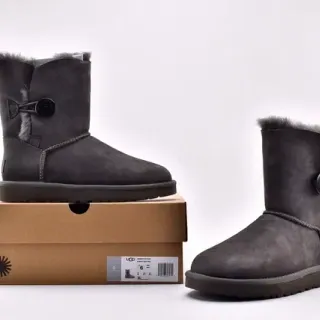 UGG Gray Suede Upper Shearling-Lined Cuff Snow Boots