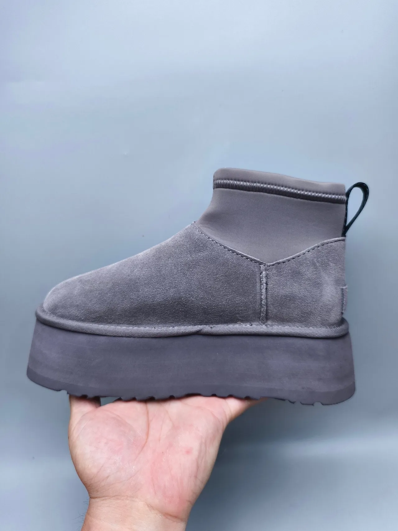 UGG رمادي أبيض منصة كعب جلد ناعم علوي أحذية ثلج 7