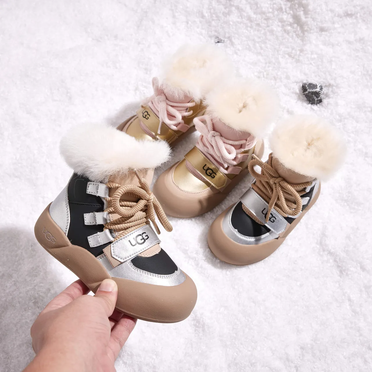 UGG 粉米色 厚底 羊毛领 雪靴 10