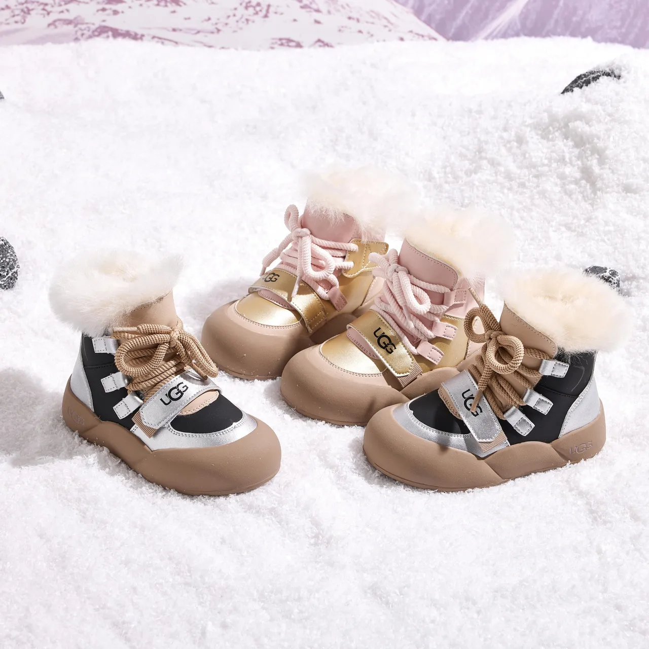 UGG 粉米色 厚底 羊毛领 雪靴 11