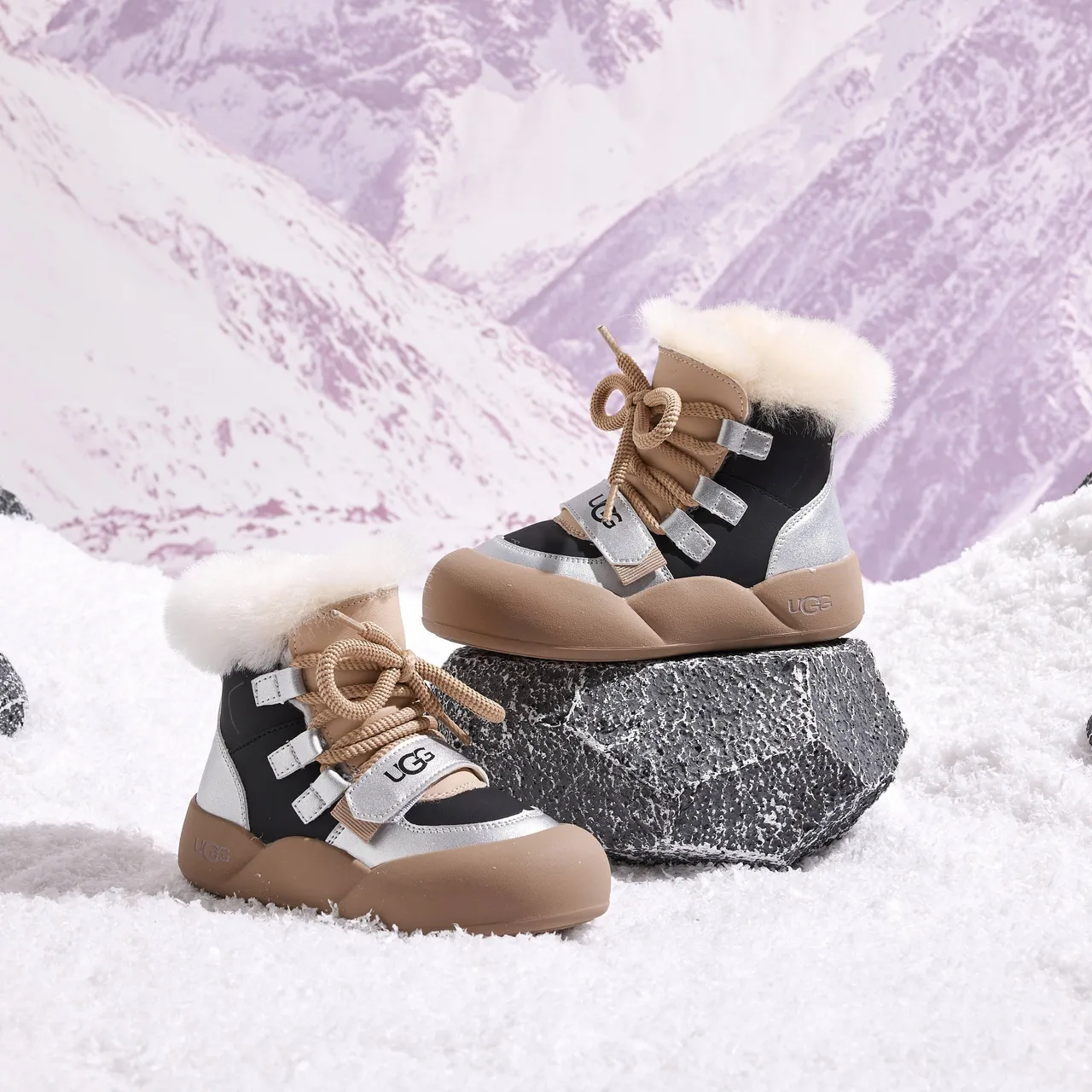 UGG 粉米色 厚底 羊毛领 雪靴 16