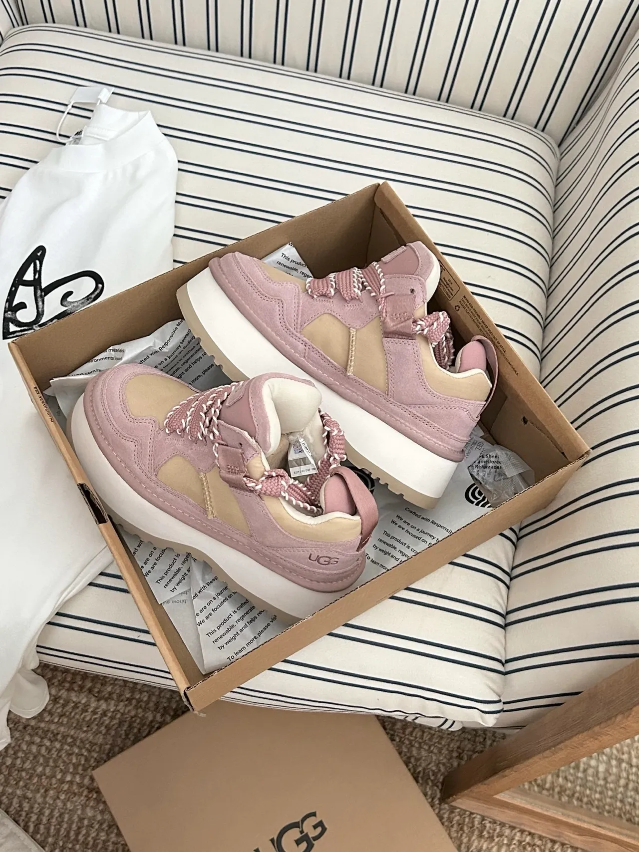 UGG Pink Beige Platform Sole Suede And Mesh Paneling Chunky Sneakers 8