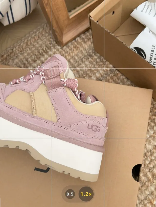 UGG Pink Beige Platform Sole Suede And Mesh Paneling Chunky Sneakers 5
